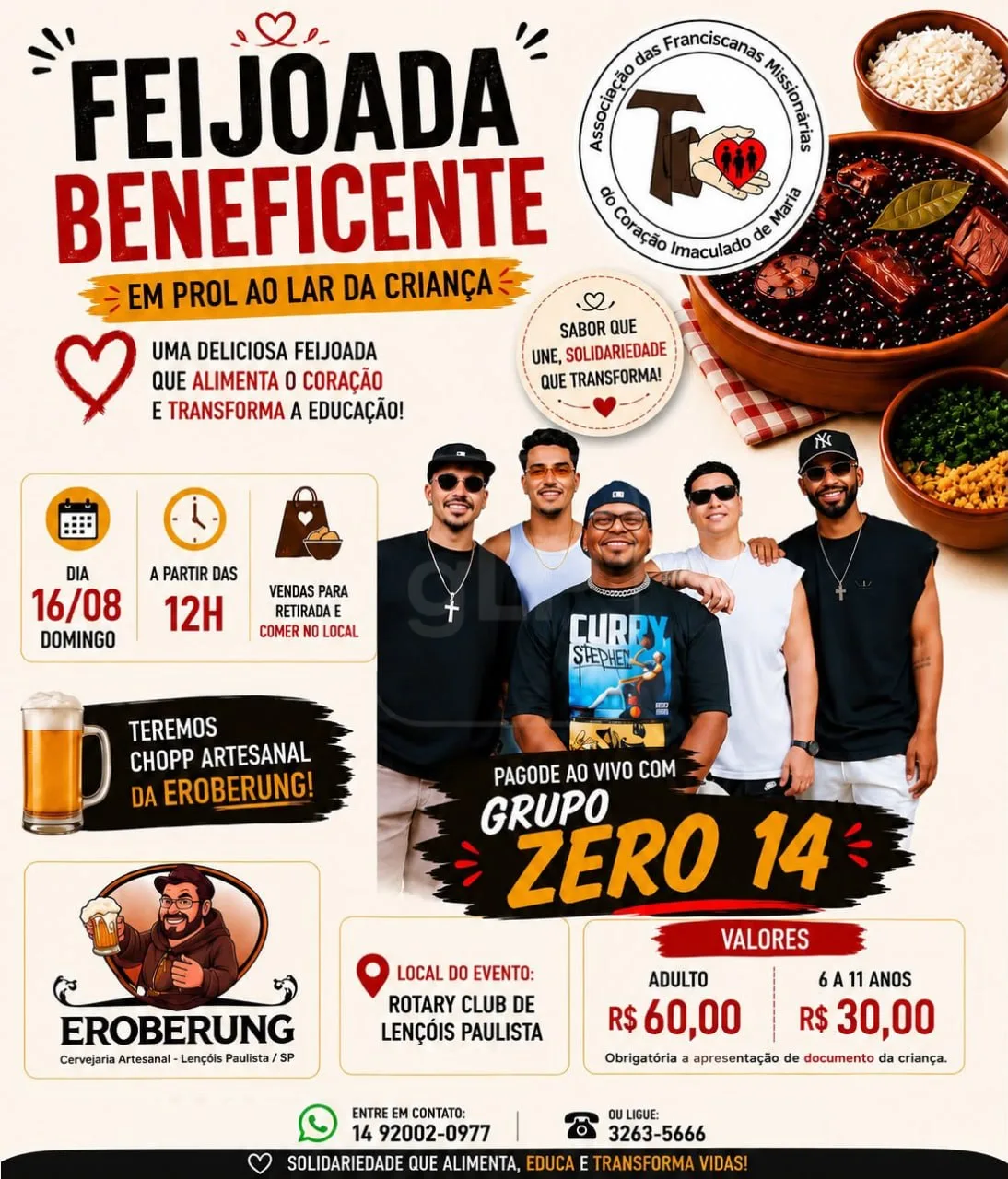 Flyer da Feijoada Beneficente em prol do Lar da Criança